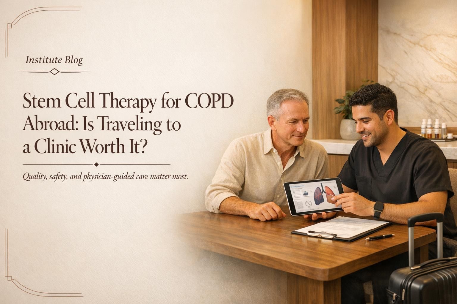 Premium editorial blog cover about stem cell therapy for COPD abroad in Cancún, Mexico.
