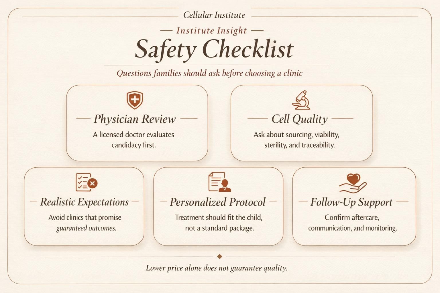Editorial infographic checklist for evaluating stem cell therapy clinics for autism