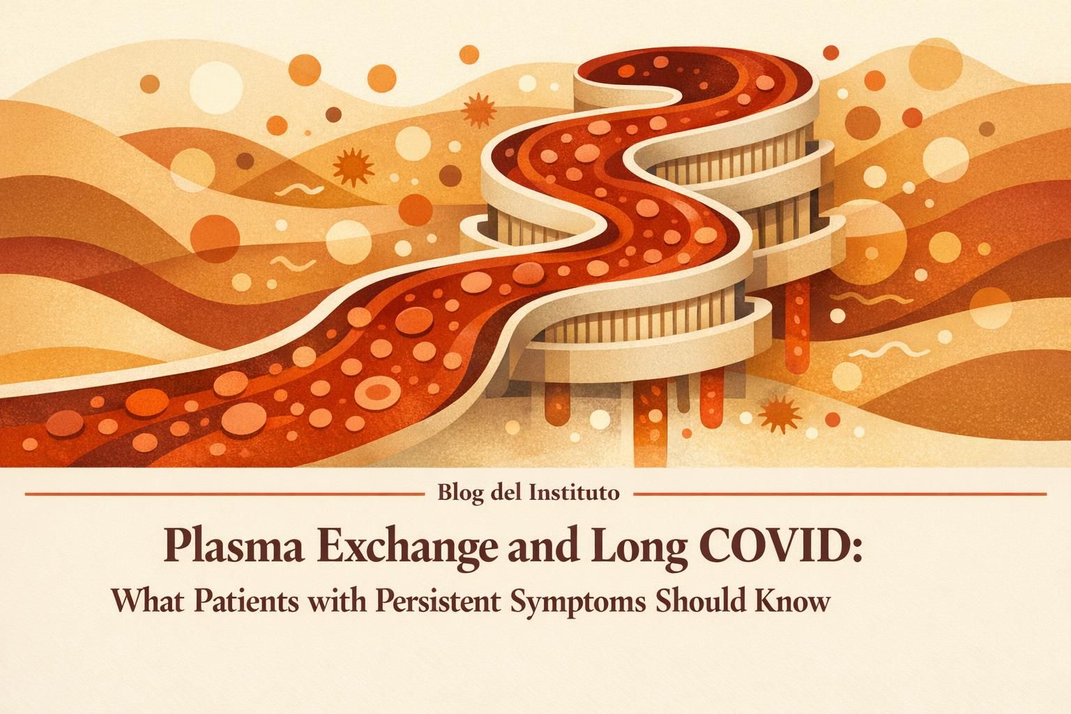 Ilustración editorial sobre plasma exchange y síntomas persistentes de long COVID