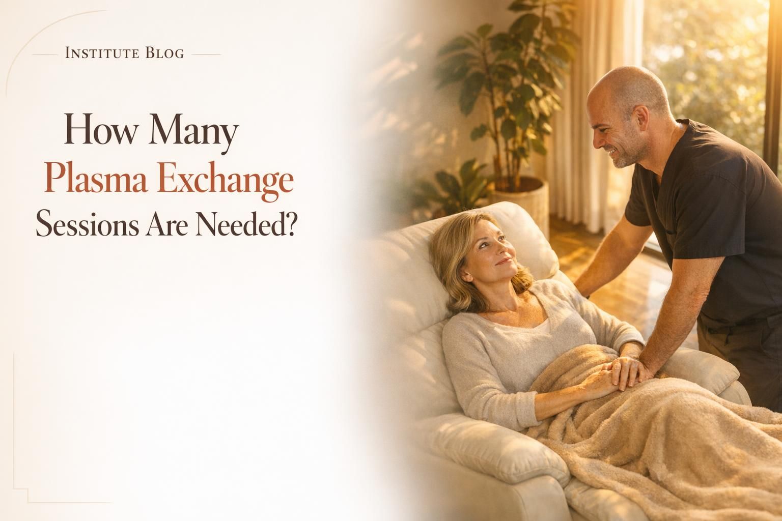 Woman patient resting in a premium recovery lounge while a physician checks in beside her